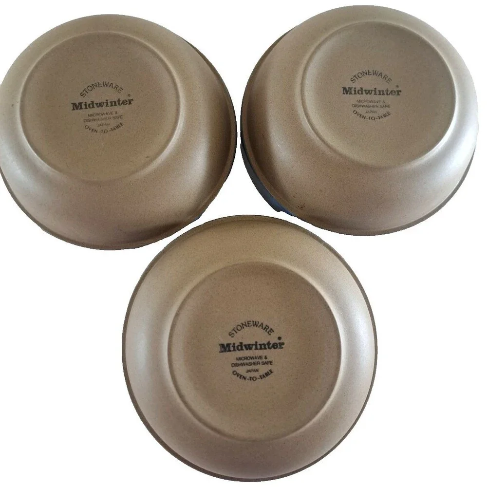Midwinter Stoneware Bowls Blue Tan Oven To Table Bluestone Minimalist Set of 3